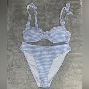 Pink Lily Light Blue Checkered Bikini